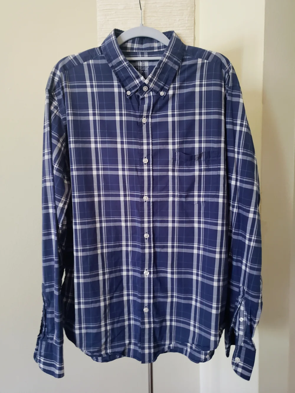 J. Crew Men's Slim Fit Blue & White Plaid Long Sleeve Button-Down Shirt XL